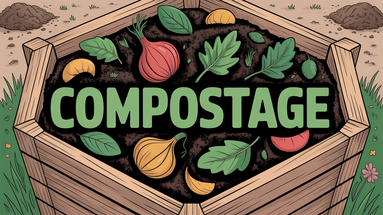 bac à compost en bois avec déchets organiques et terre riche