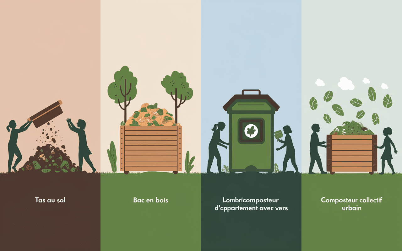 quatre méthodes compostage tas bac lombricomposteur compost collectif