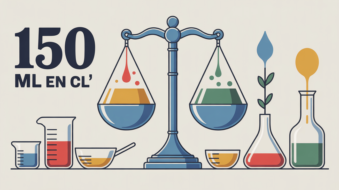 Balance de cuisine avec verres doseurs et texte 150ml en cl