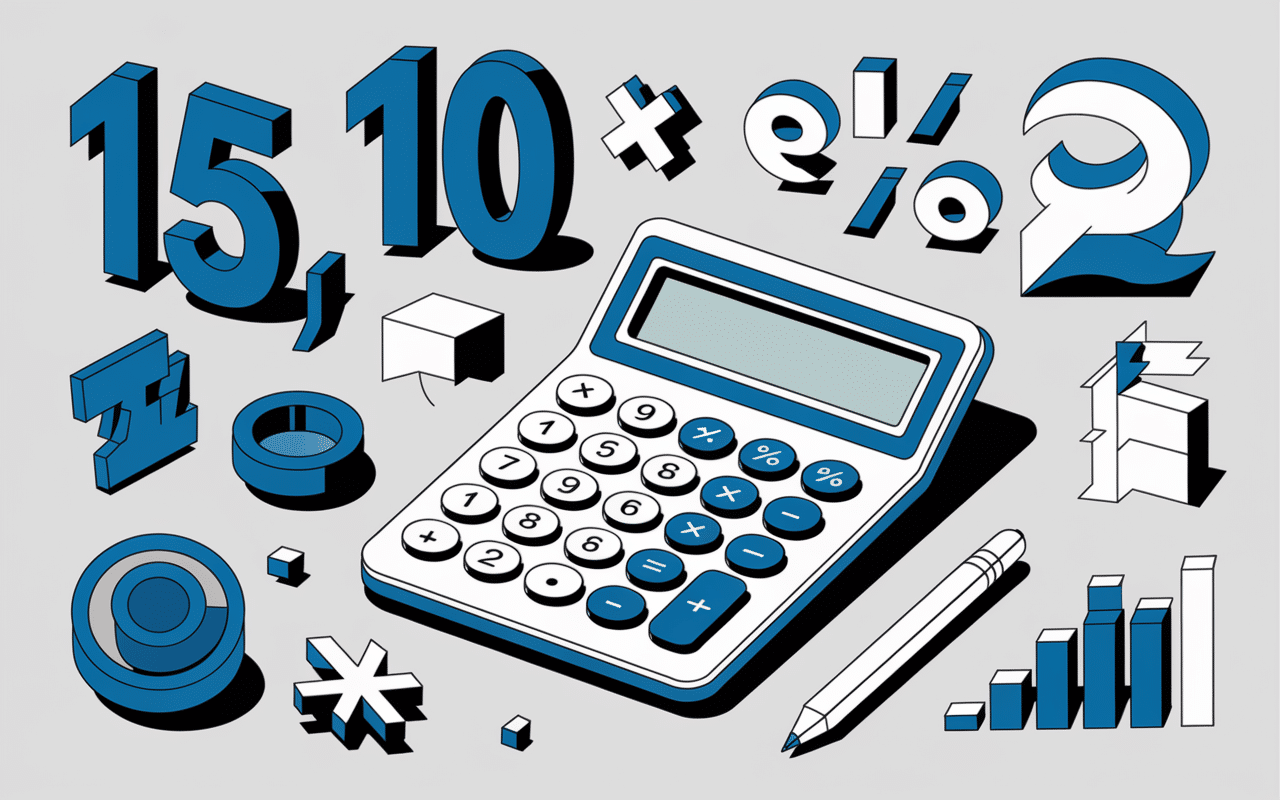 Illustration éducative avec calculatrice et symboles mathématiques