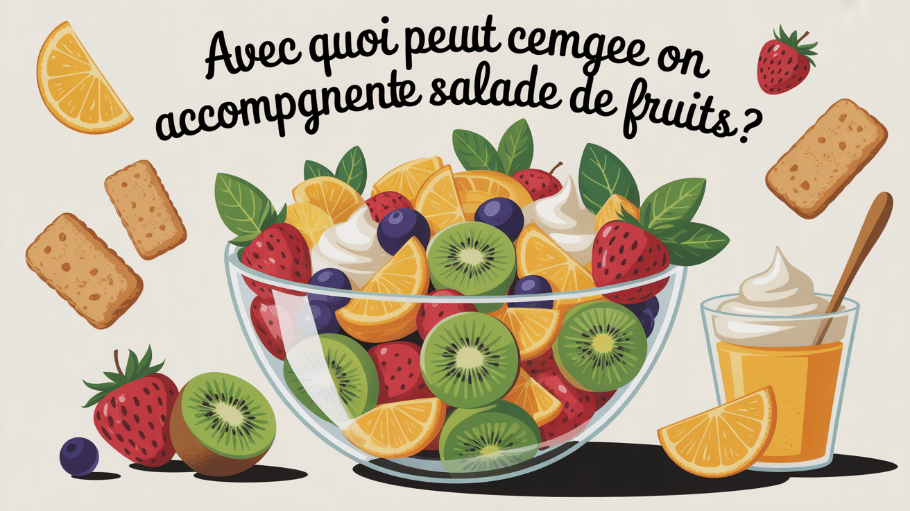 Salade de fruits avec accompagnements crémeux et biscuits