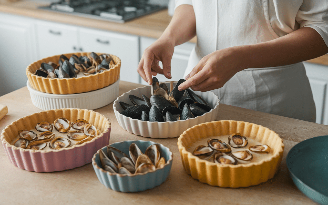 Personne choisissant un moule pour tarte en cuisine