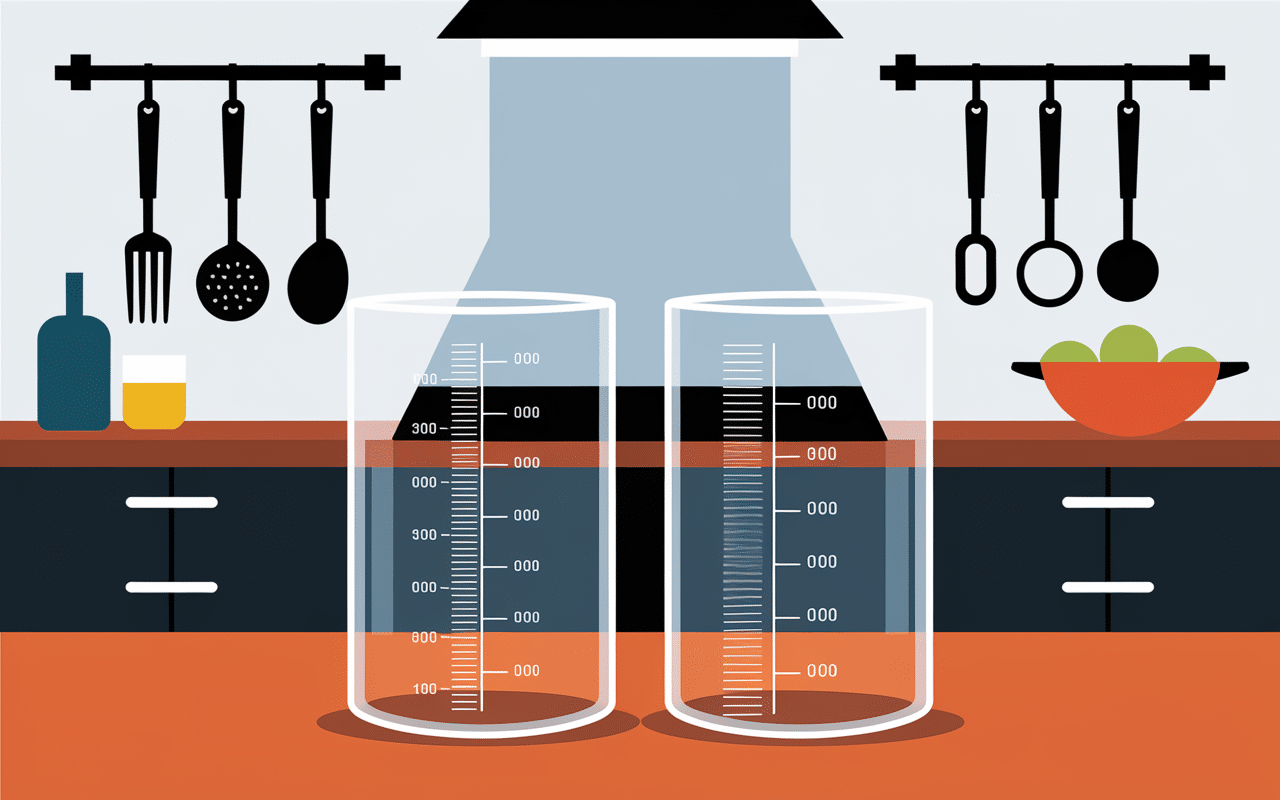 Illustration de conversion ml à cl avec verres doseurs