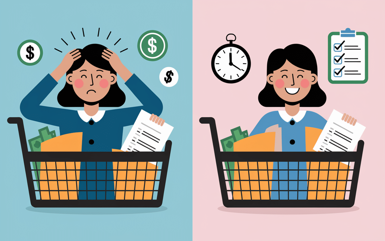 Comparaison des bénéfices d'une liste de courses type