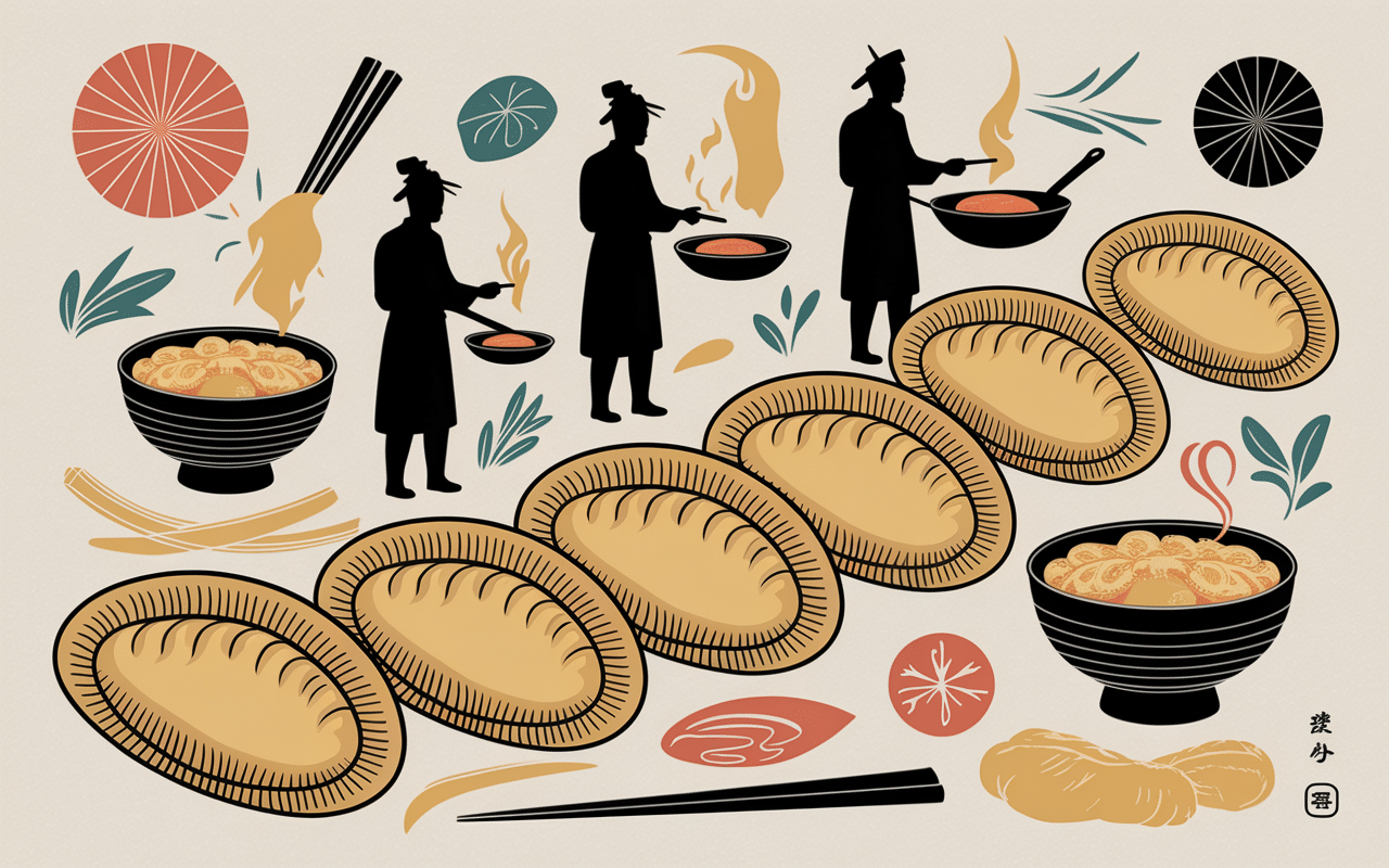 Illustration des gyozas avec texture dorée