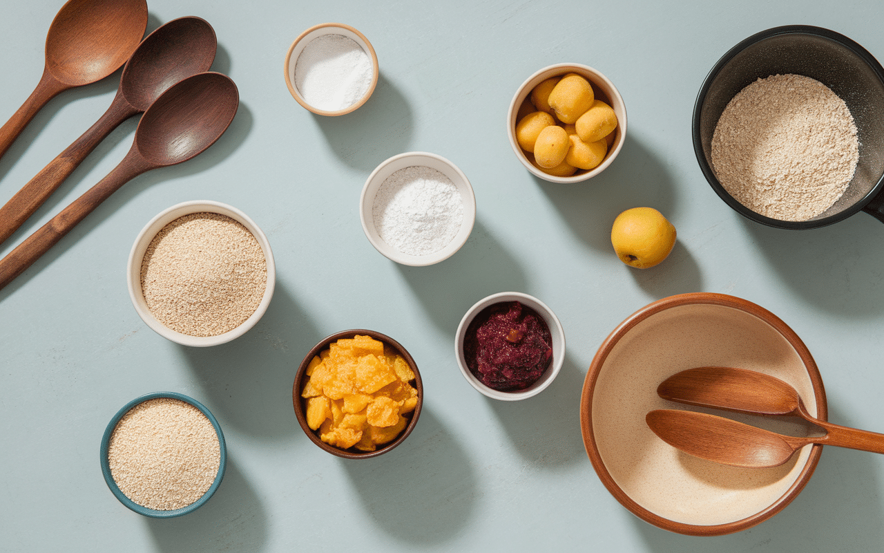 Ingrédients pour biscuits sans sucre sur plan de cuisine