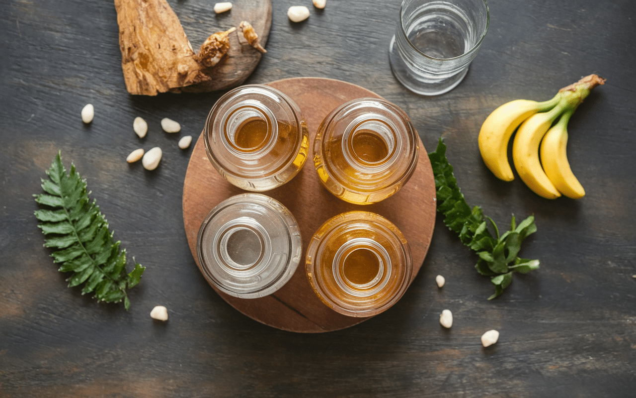 Bouteilles et ingrédients pour Madeleine Cocktail