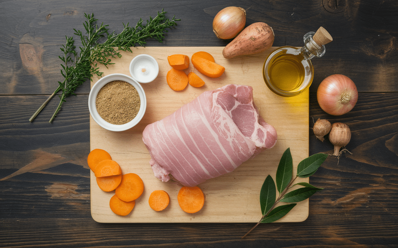 Ingrédients pour rôti de porc Cookeo avec fond de veau