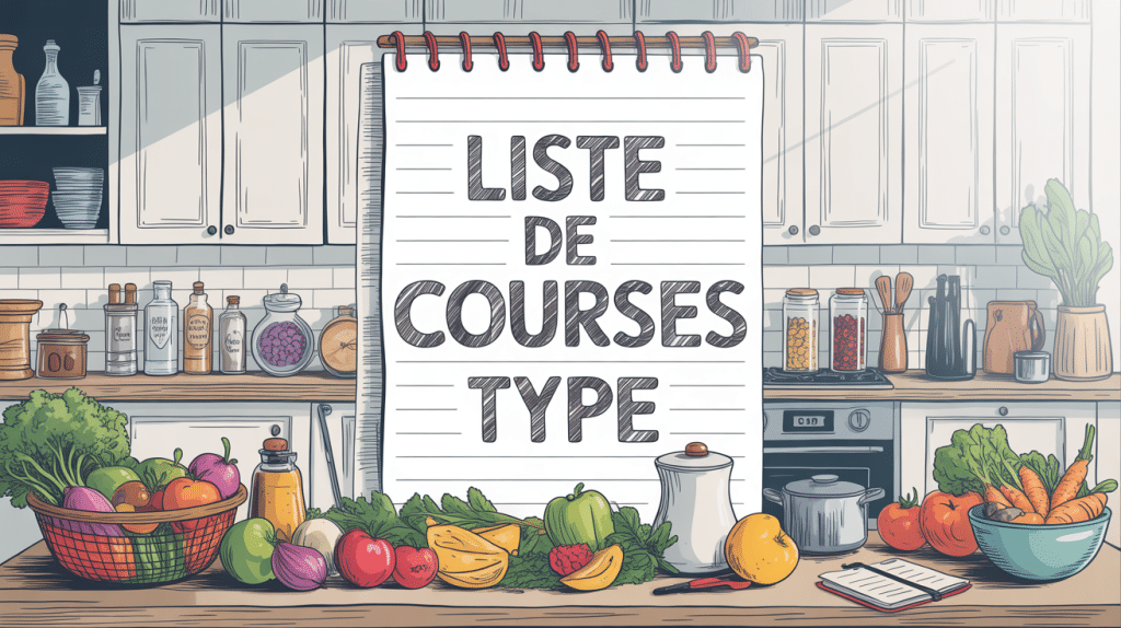 Vue de cuisine moderne avec liste de courses type