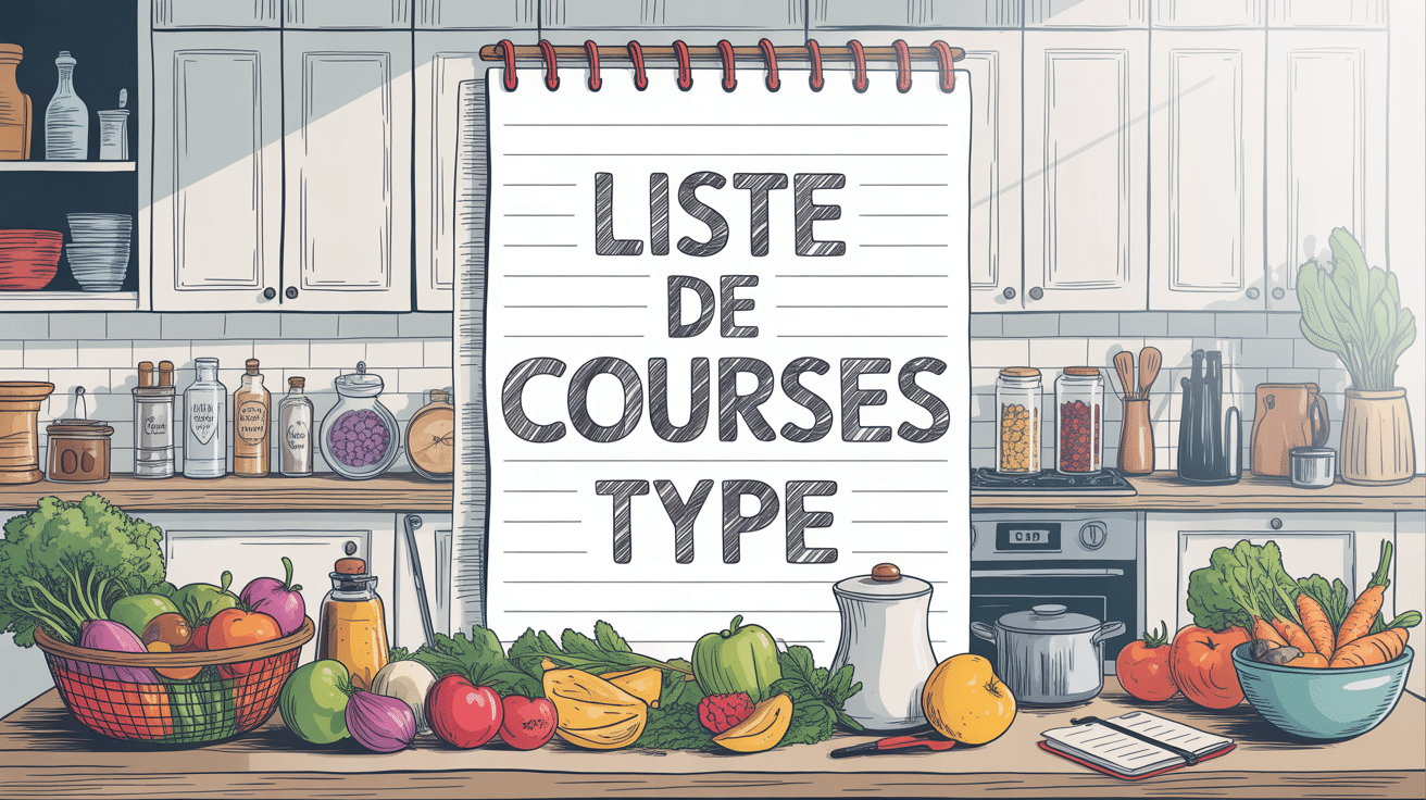 Vue de cuisine moderne avec liste de courses type