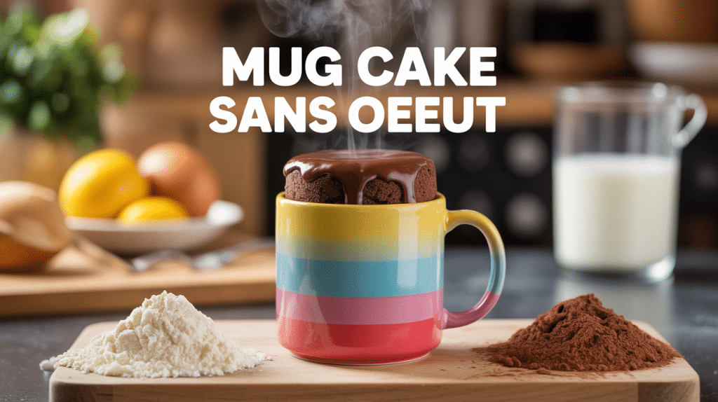 Mugcake sans oeuf au chocolat dans un mug en céramique