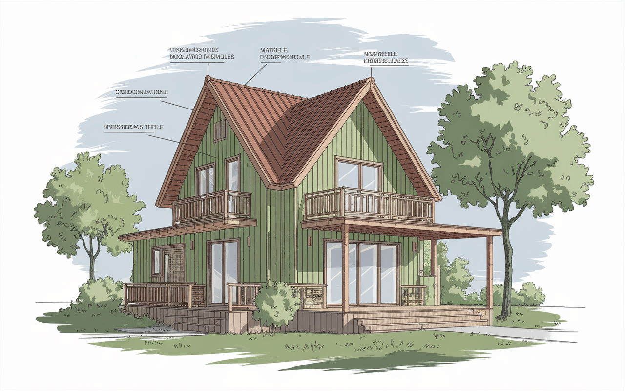 Schéma architectural d'une maison écologique