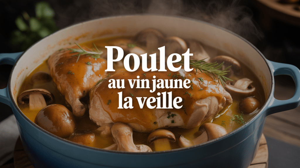 Poulet mijoté dans une sauce dorée avec des champignons