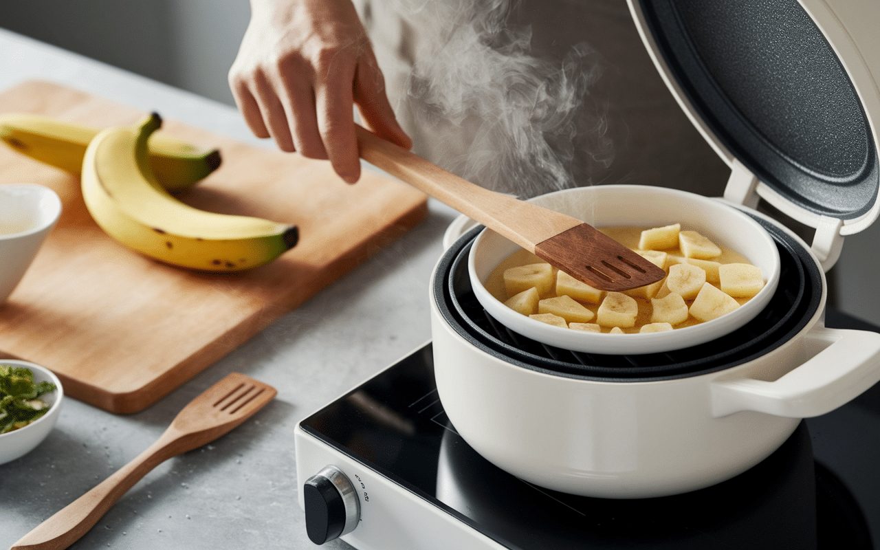 Préparation des gaufres bananesques