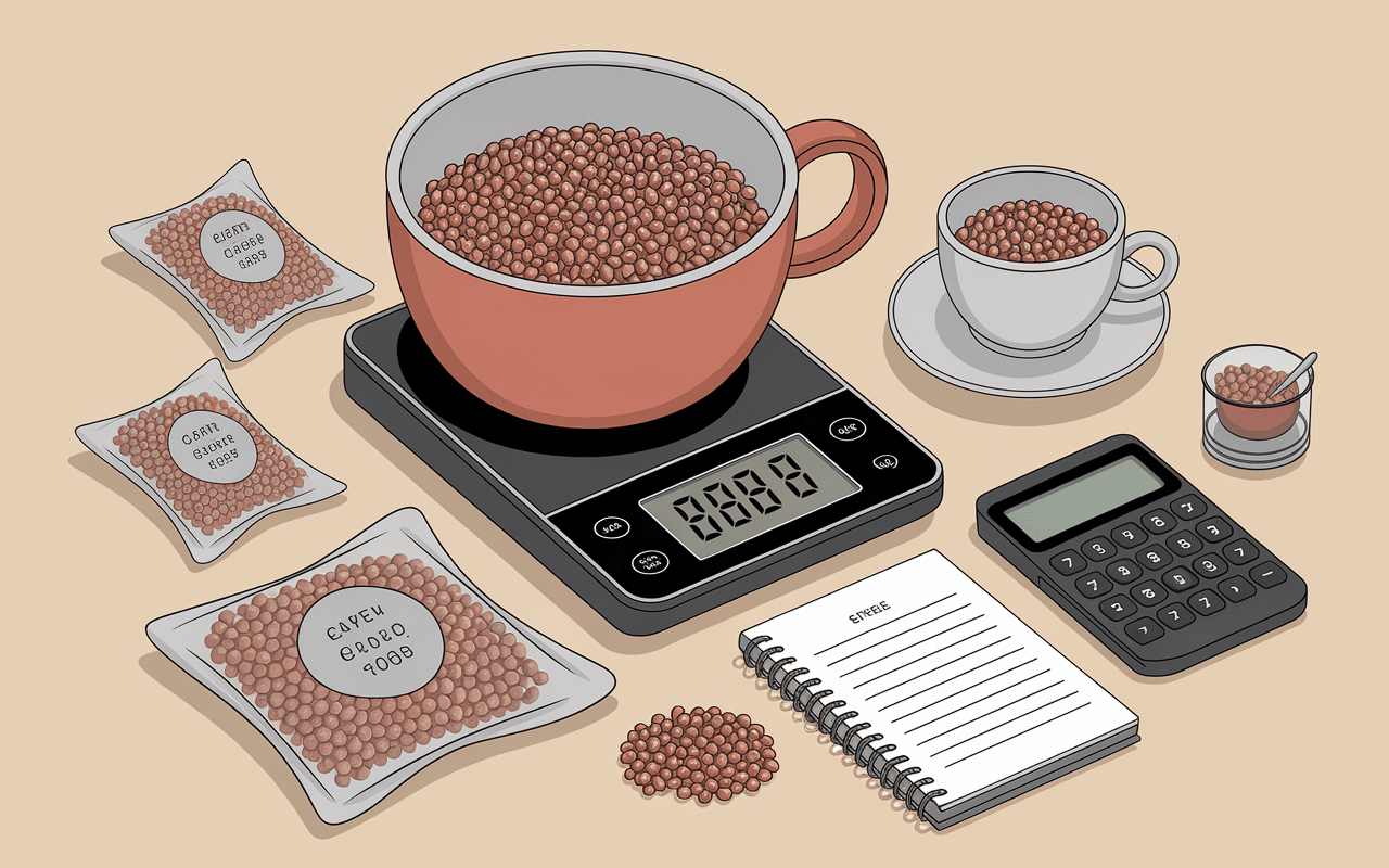 Balance et tasse avec vermicelles pour mesurer