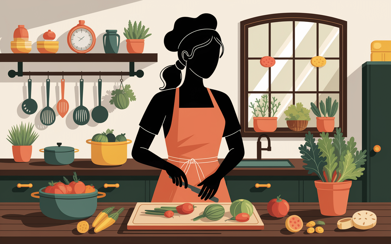 Silhouette de Maria en cuisine