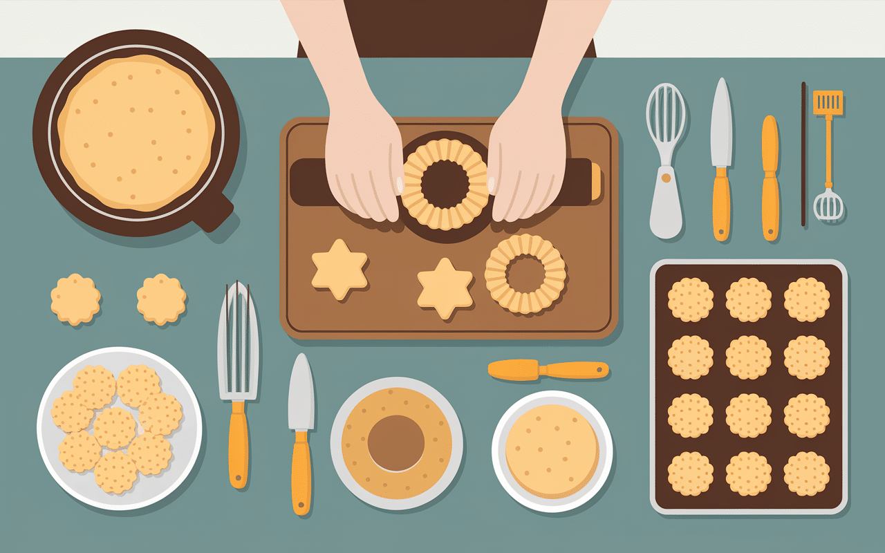 Préparation en étapes de biscuits sans sucre avec emporte-pièces