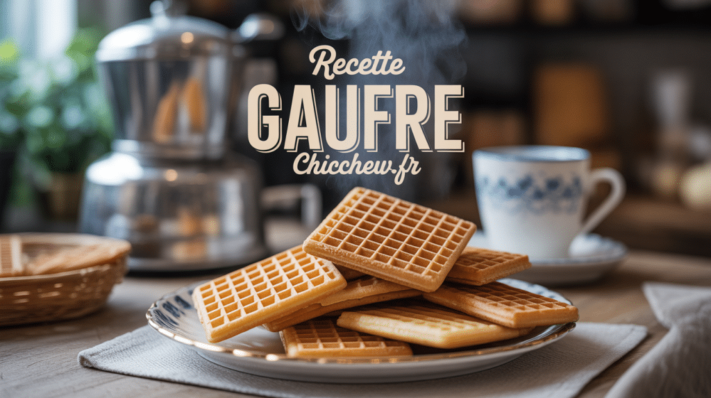 Gaufres dorées et vapeur sur assiette avec gaufrier