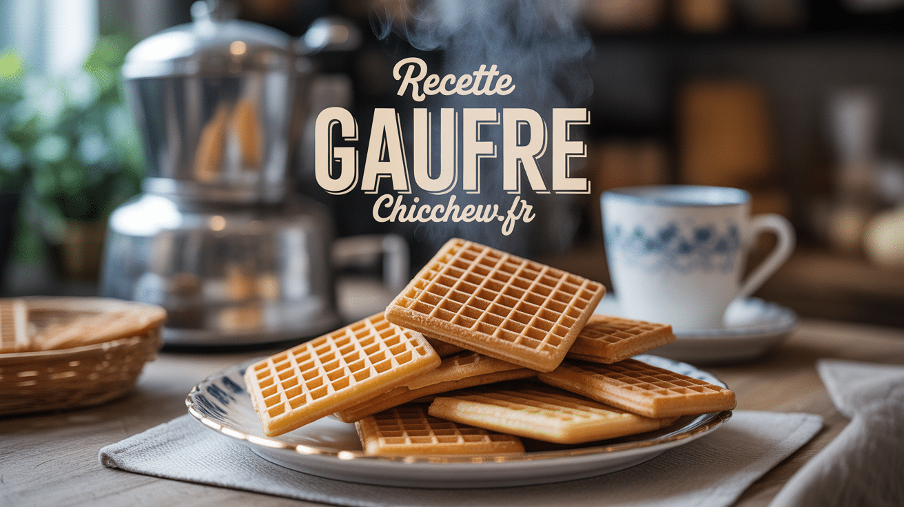 Gaufres dorées et vapeur sur assiette avec gaufrier