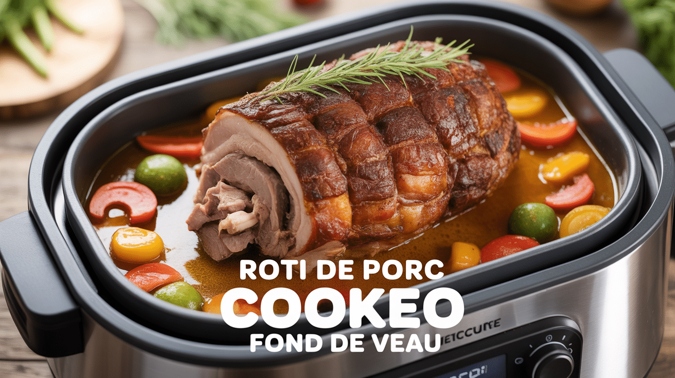 Rôti de porc doré au Cookeo avec sauce fond de veau et légumes