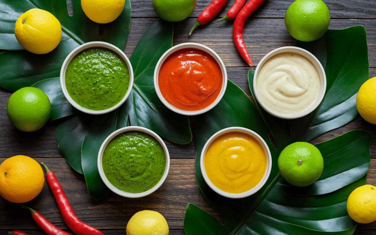 Variété de sauces pour accras de morue