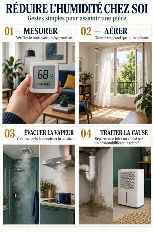 Comment déshumidifier une pièce : mesurer, aérer et traiter la source d’humidité