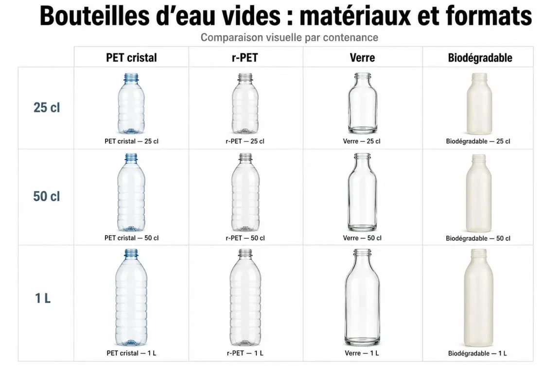 bouteille d eau vide : comparaison des matériaux et formats pour l'achat